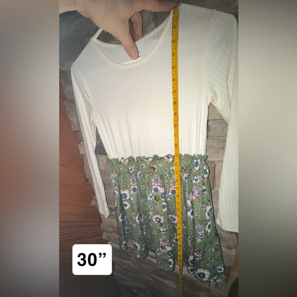 ONE STEP UP Girls/Kids Size Med 10/12 Cream and Green Floral Dress Long Sleeve - Picture 8 of 11